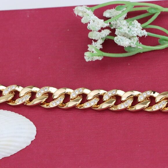 "Bold Rose Gold Cuban Link Bracelet with Sparkling CZ Accents, XPBL1020 - Picture 10 of 11